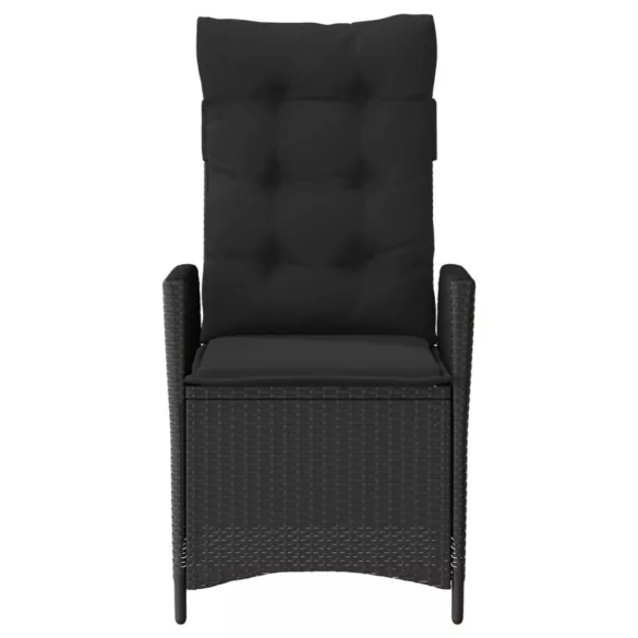 2 db fekete polyrattan dönthető kerti szék párnával