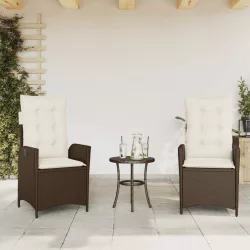2 db barna polyrattan dönthető kerti szék párnákkal