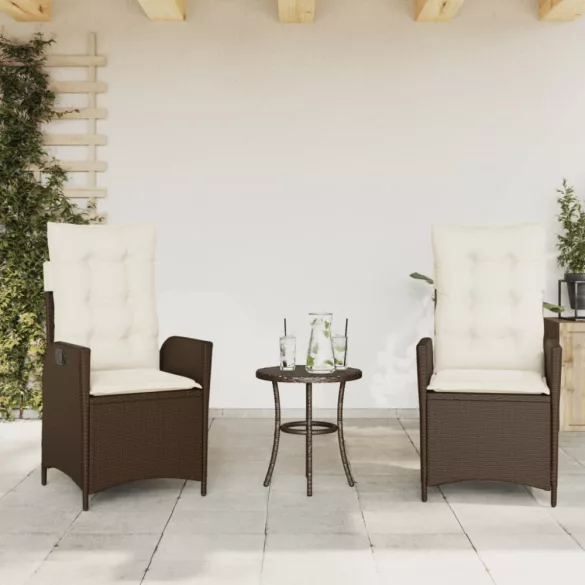 2 db barna polyrattan dönthető kerti szék párnákkal