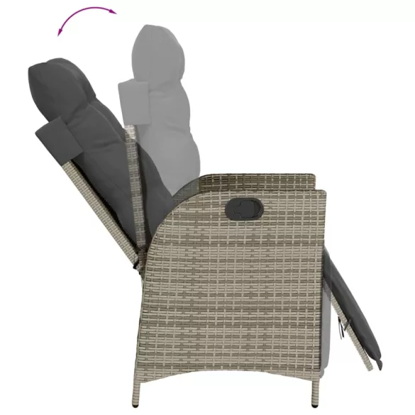 szürke polyrattan dönthető kerti szék lábtartóval