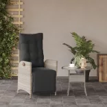 világosszürke polyrattan dönthető kerti szék lábtartóval