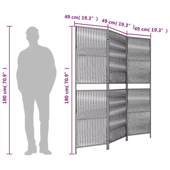 barna 3-paneles polyrattan térelválasztó
