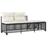 3 részes fekete polyrattan kerti sarokkanapé garnitúra párnával