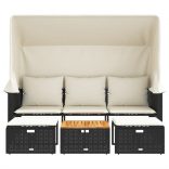 3 személyes fekete polyrattan kerti kanapé baldachinnal/székkel