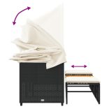 3 személyes fekete polyrattan kerti kanapé baldachinnal/székkel