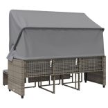 3 személyes szürke polyrattan kerti kanapé baldachinnal/székkel