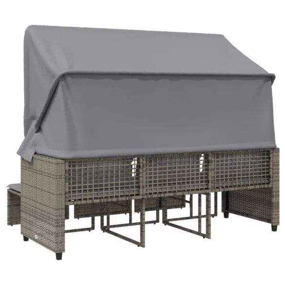 3 személyes szürke polyrattan kerti kanapé baldachinnal/székkel