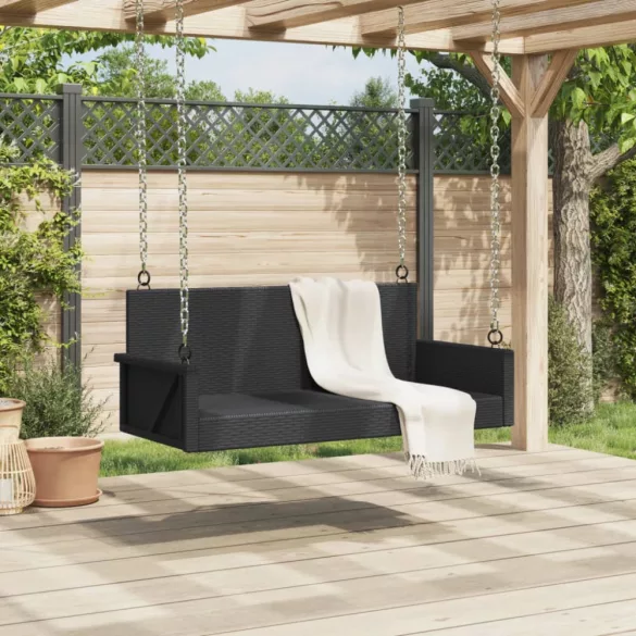 fekete polyrattan hintapad 119 x 56 x 48 cm