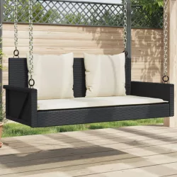 fekete polyrattan hintapad párnákkal 119 x 56 x 48 cm