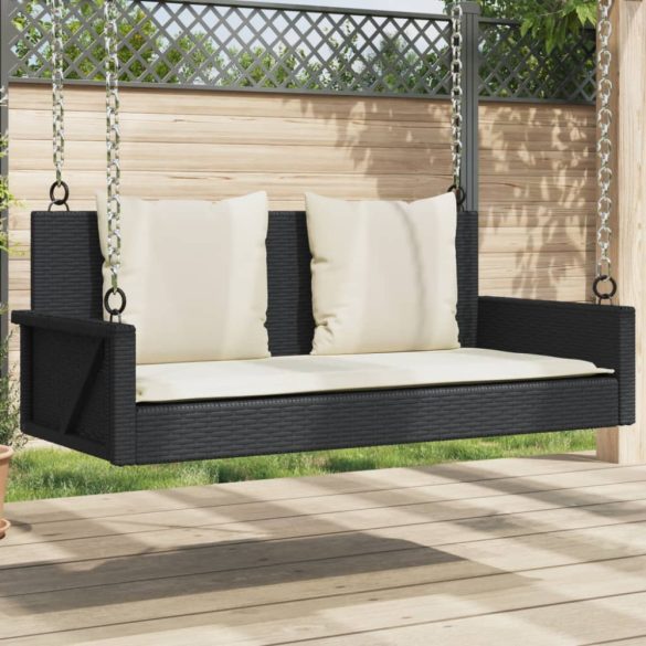 fekete polyrattan hintapad párnával 119 x 56 x 48 cm