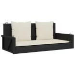fekete polyrattan hintapad párnákkal 119 x 56 x 48 cm