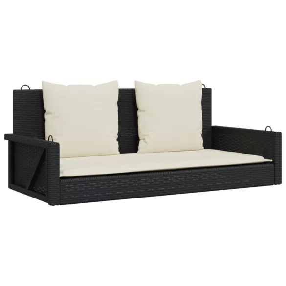 fekete polyrattan hintapad párnákkal 119 x 56 x 48 cm