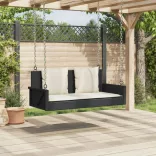 fekete polyrattan hintapad párnákkal 119 x 56 x 48 cm