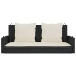 fekete polyrattan hintapad párnákkal 119 x 56 x 48 cm