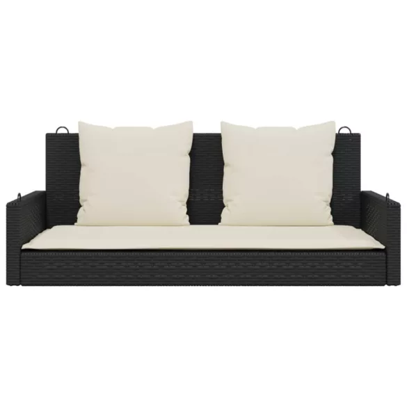 fekete polyrattan hintapad párnákkal 119 x 56 x 48 cm