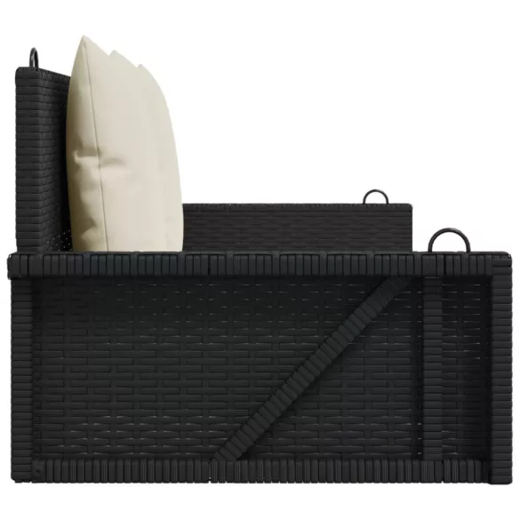 fekete polyrattan hintapad párnákkal 119 x 56 x 48 cm