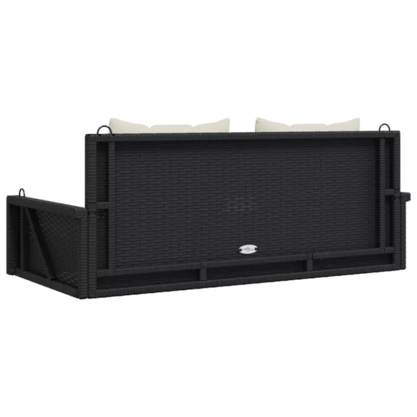 fekete polyrattan hintapad párnákkal 119 x 56 x 48 cm