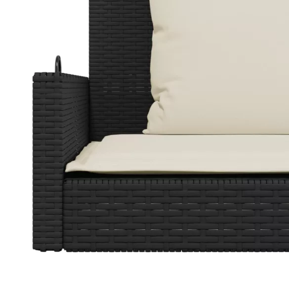 fekete polyrattan hintapad párnákkal 119 x 56 x 48 cm