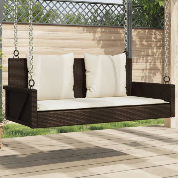 barna polyrattan hintapad párnával 119 x 56 x 48 cm