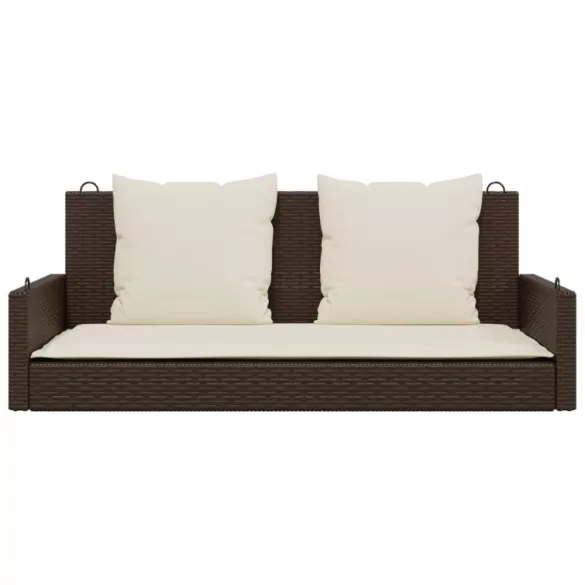 barna polyrattan hintapad párnával 119 x 56 x 48 cm