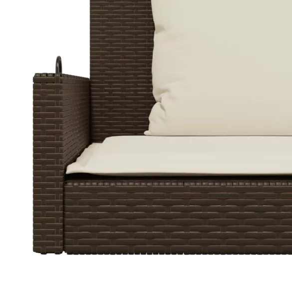 barna polyrattan hintapad párnával 119 x 56 x 48 cm