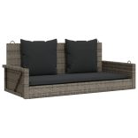 szürke polyrattan hintapad párnákkal 119x56x48 cm