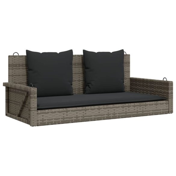szürke polyrattan hintapad párnákkal 119x56x48 cm