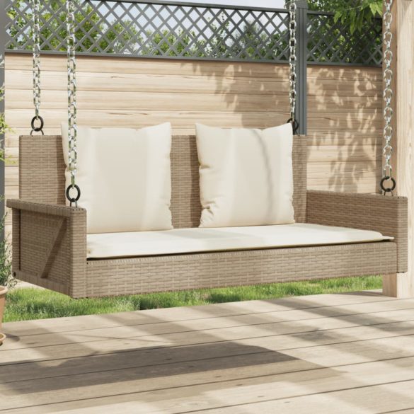 bézs polyrattan hintapad párnával 119 x 56 x 48 cm