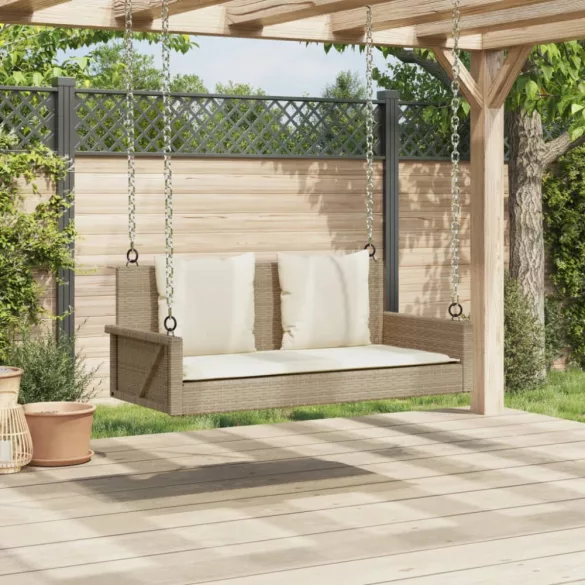 bézs polyrattan hintapad párnával 119 x 56 x 48 cm