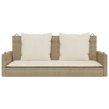bézs polyrattan hintapad párnával 119 x 56 x 48 cm