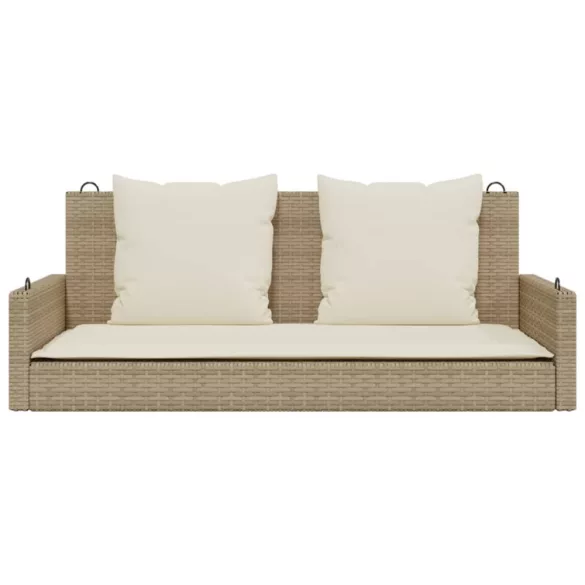 bézs polyrattan hintapad párnával 119 x 56 x 48 cm