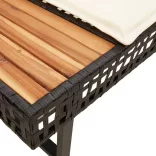 fekete polyrattan és akácfa L-alakú kerti kanapé párnával