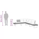 fekete polyrattan és akácfa L-alakú kerti kanapé párnával