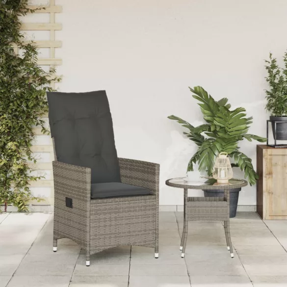 szürke polyrattan dönthető kerti szék párnákkal