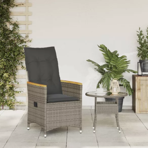 szürke polyrattan dönthető kerti szék párnákkal