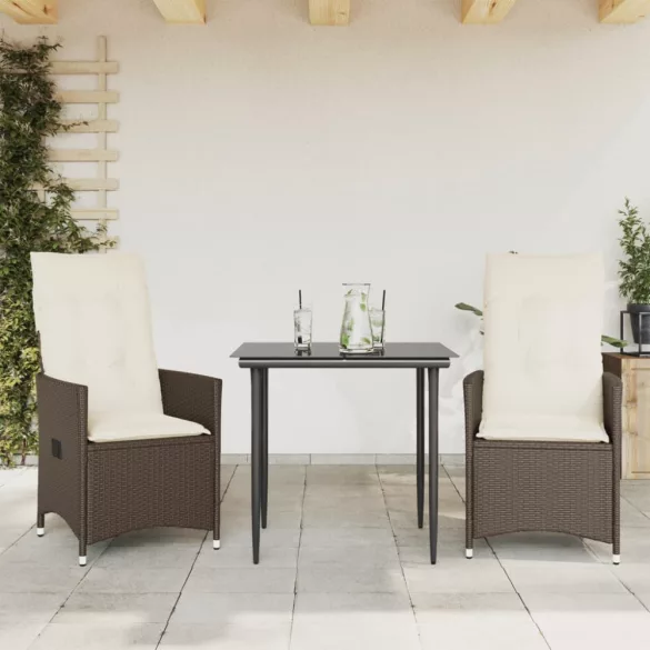 2 db barna polyrattan dönthető kerti szék párnákkal