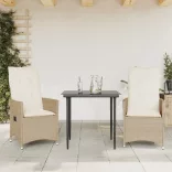 2 db bézs polyrattan dönthető kerti szék párnákkal