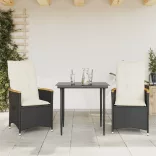 2 db fekete polyrattan dönthető kerti szék párnával