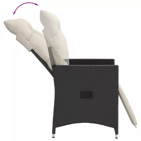 fekete polyrattan dönthető kerti szék párnával