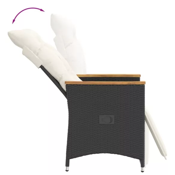 fekete polyrattan dönthető kerti szék párnával