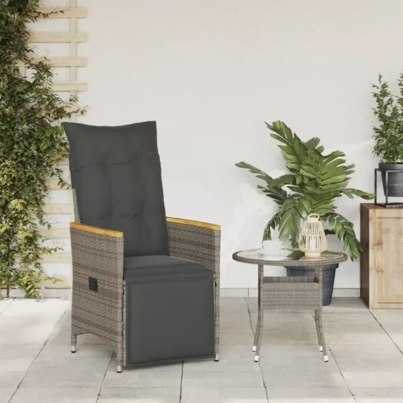 szürke polyrattan dönthető kerti szék párnákkal