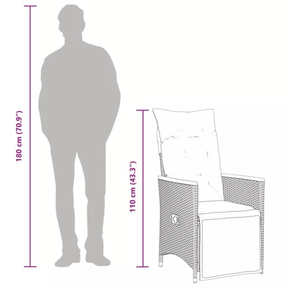 szürke polyrattan dönthető kerti szék párnákkal