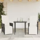 2 db fekete polyrattan dönthető kerti szék párnával