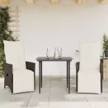 2 db barna polyrattan dönthető kerti szék párnákkal