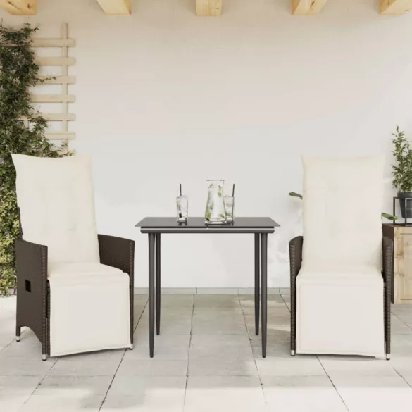 2 db barna polyrattan dönthető kerti szék párnákkal