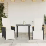2 db fekete polyrattan dönthető kerti szék párnával