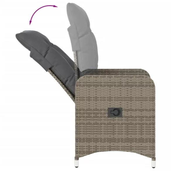 szürke polyrattan dönthető kerti szék párnákkal