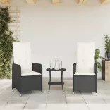 2 db fekete polyrattan dönthető kerti szék párnával