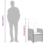 2 db fekete polyrattan dönthető kerti szék párnával