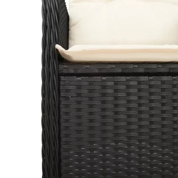 2 db fekete polyrattan dönthető kerti szék asztallal